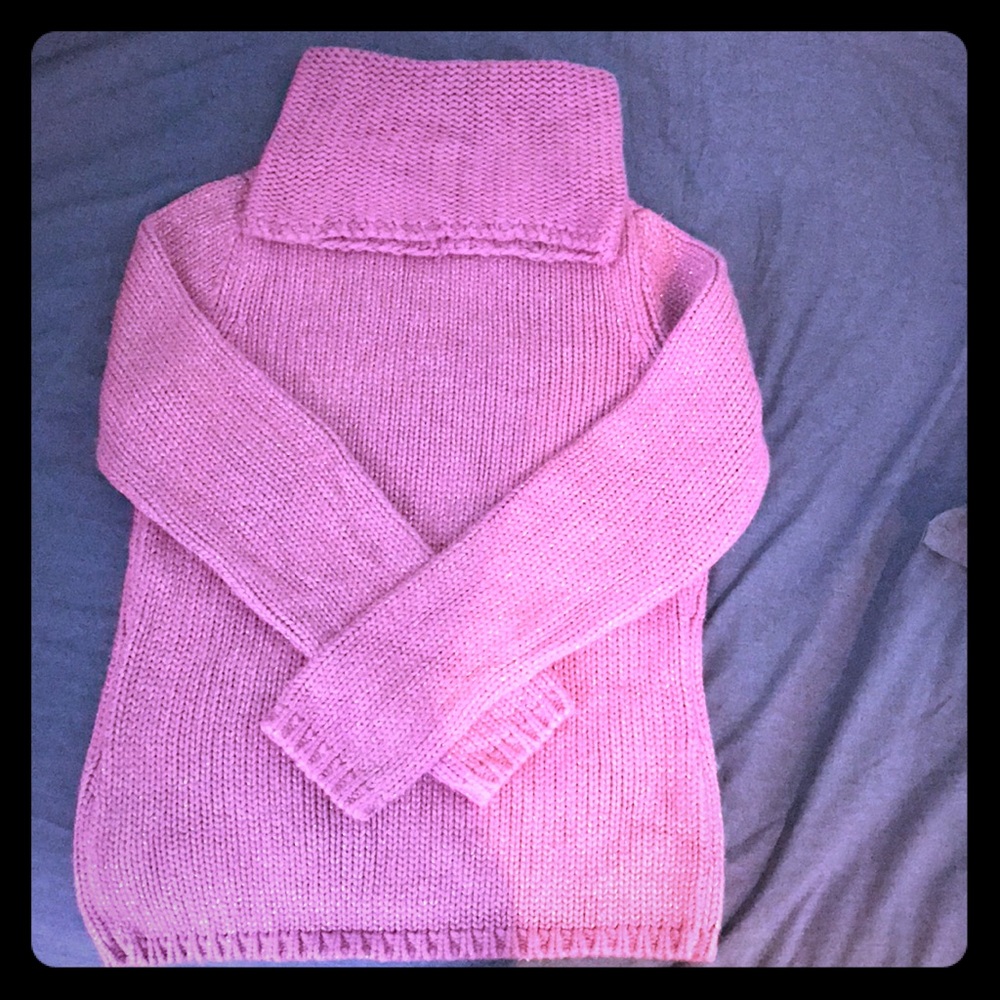 Turtleneck sweater- pink with silver thread.